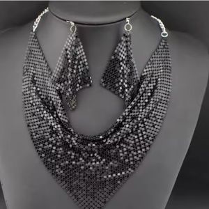 Glittering Cascade - Sequin Scarf Necklace and Earring Set